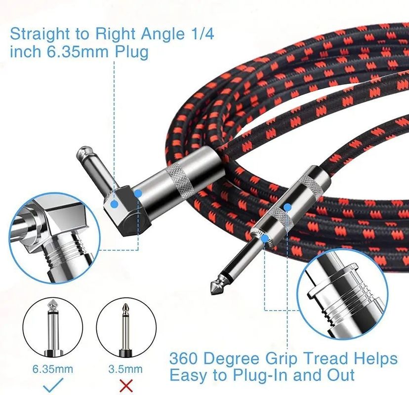 Profesyonel ses için gürültüsüz teknoloji ile Braid Jack Electric Tweed Gitar Kabloları 6.35MM