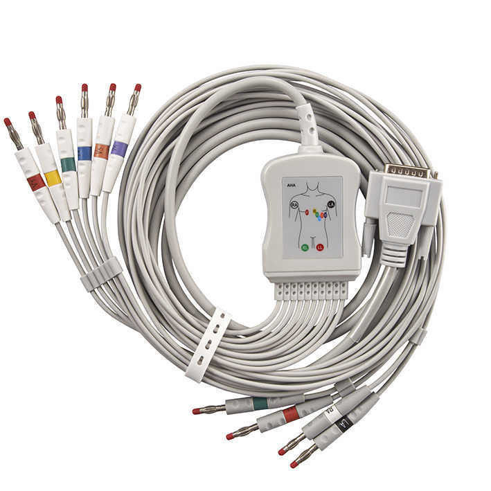 TPU yalıtım malzemesi 3/5 Rainbow hasta monitörü kabloları için kurşun EKG kablosu